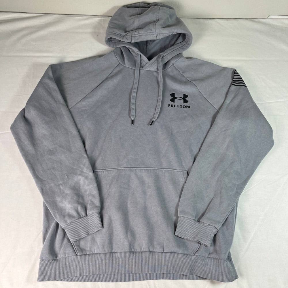 Under Armour Freedom Hoodie Mens Large Gray Good Graphic Pullover Fleece Raglan